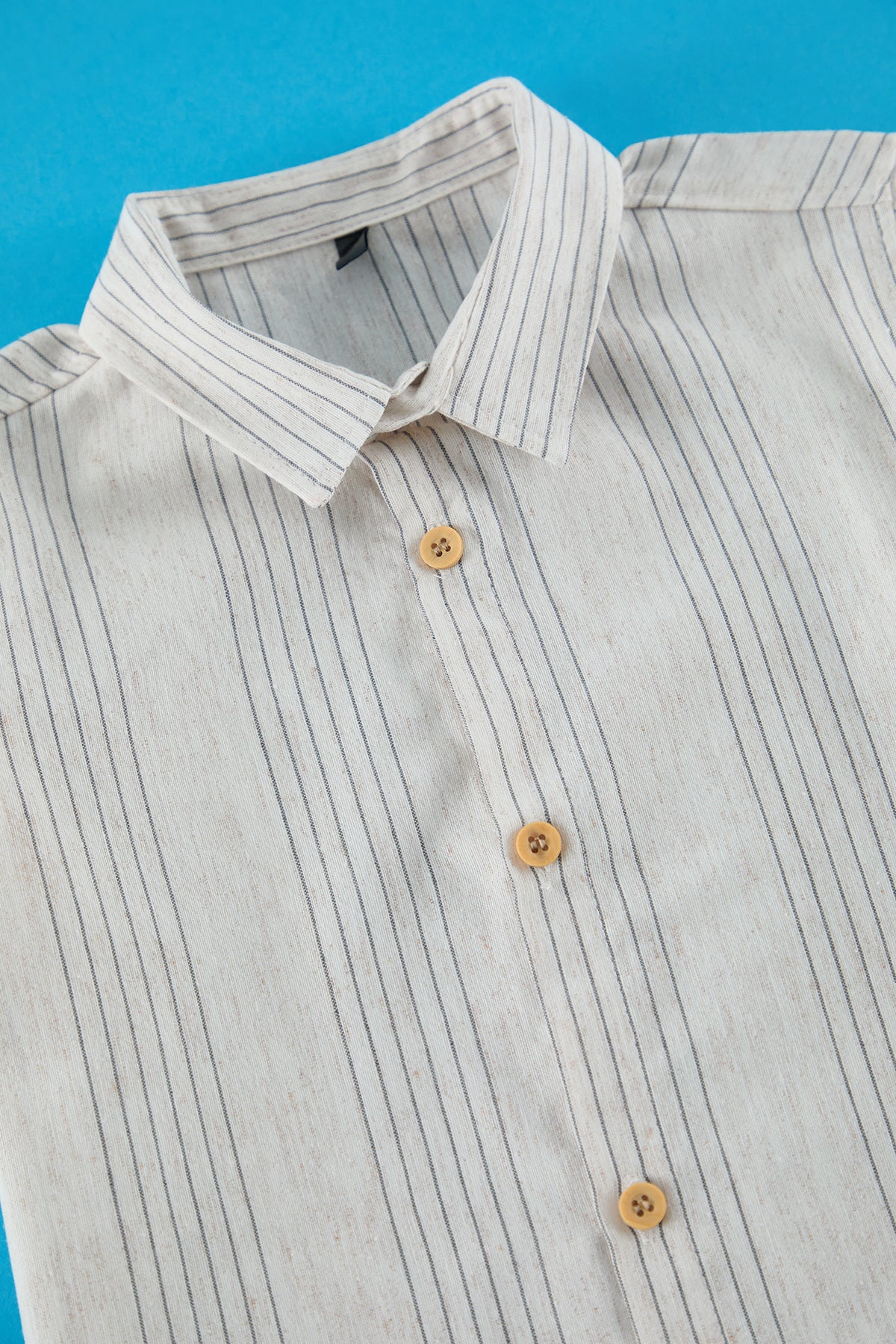 Boys' Ecru Striped Cotton Short-Sleeve Shirt