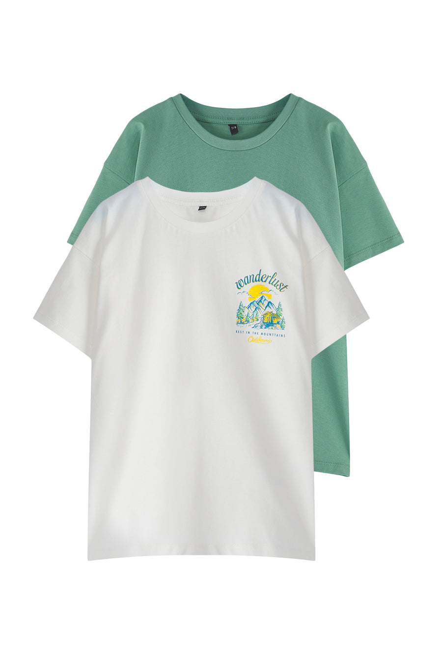 Boys' Ecru & Green Oversized T-Shirt 2-Pack
