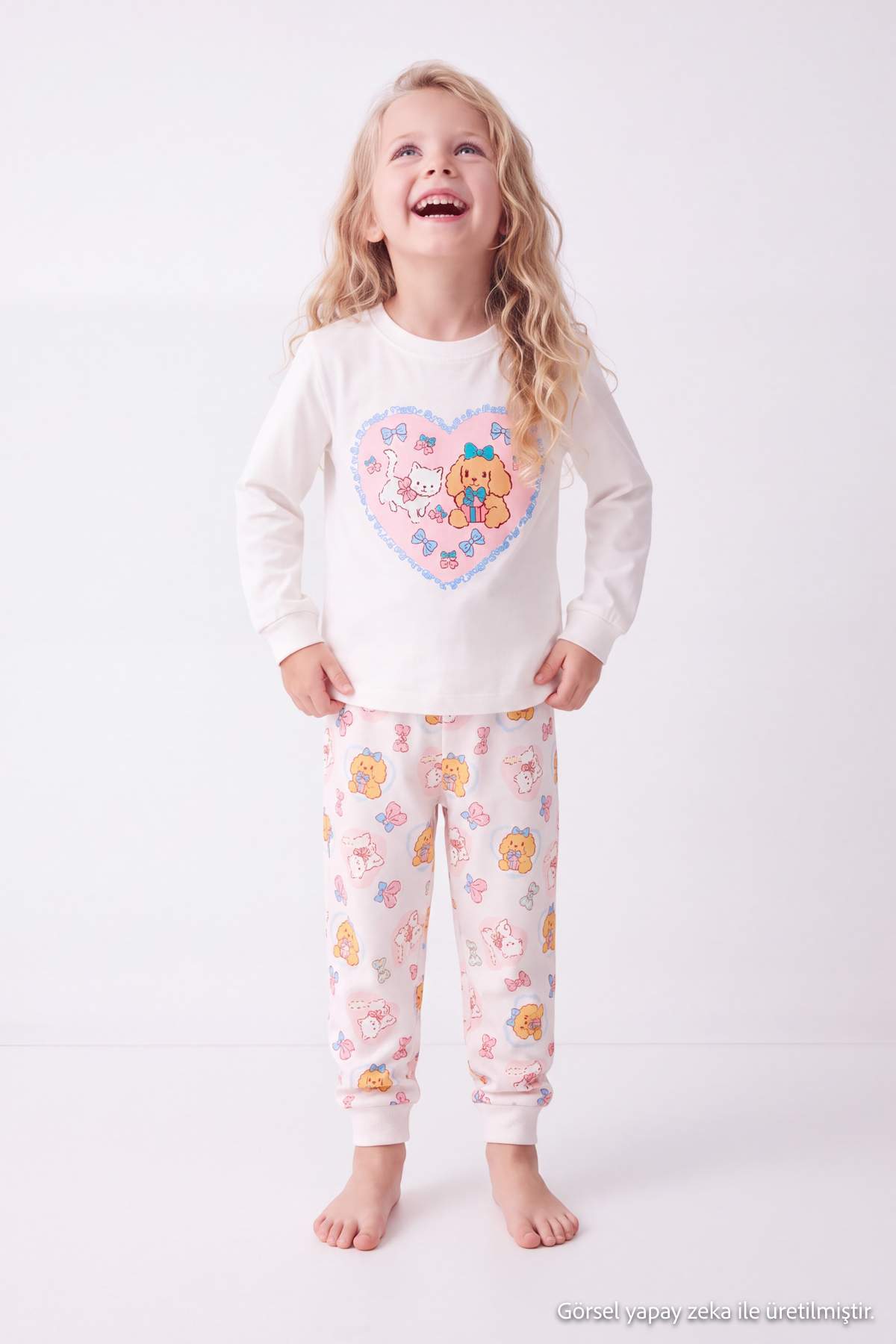 Girls' Pink Heart-Print Pyjama Set
