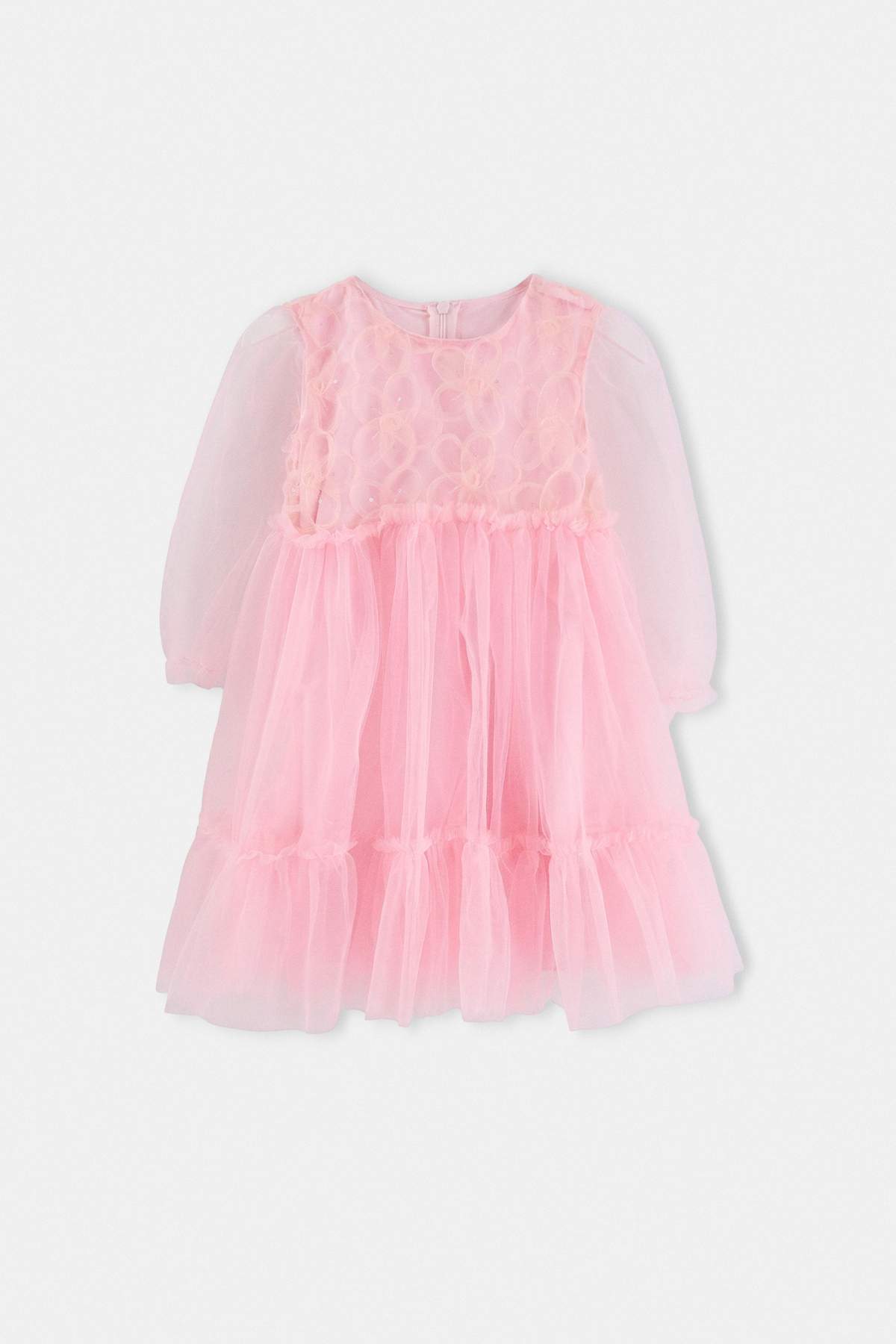 Girls' Pink Plain Woven Mini Dress