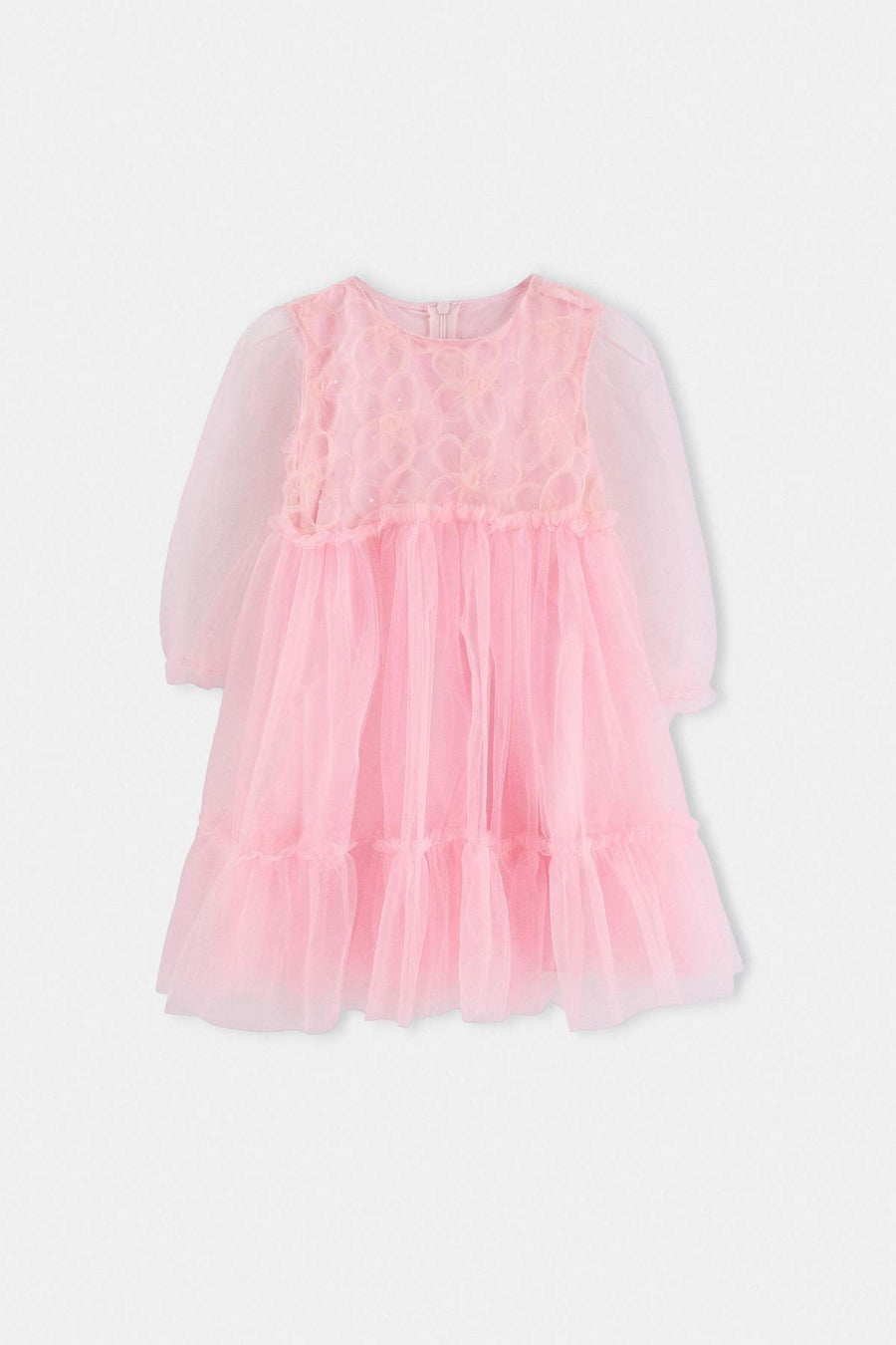 Girls' Pink Plain Woven Mini Dress