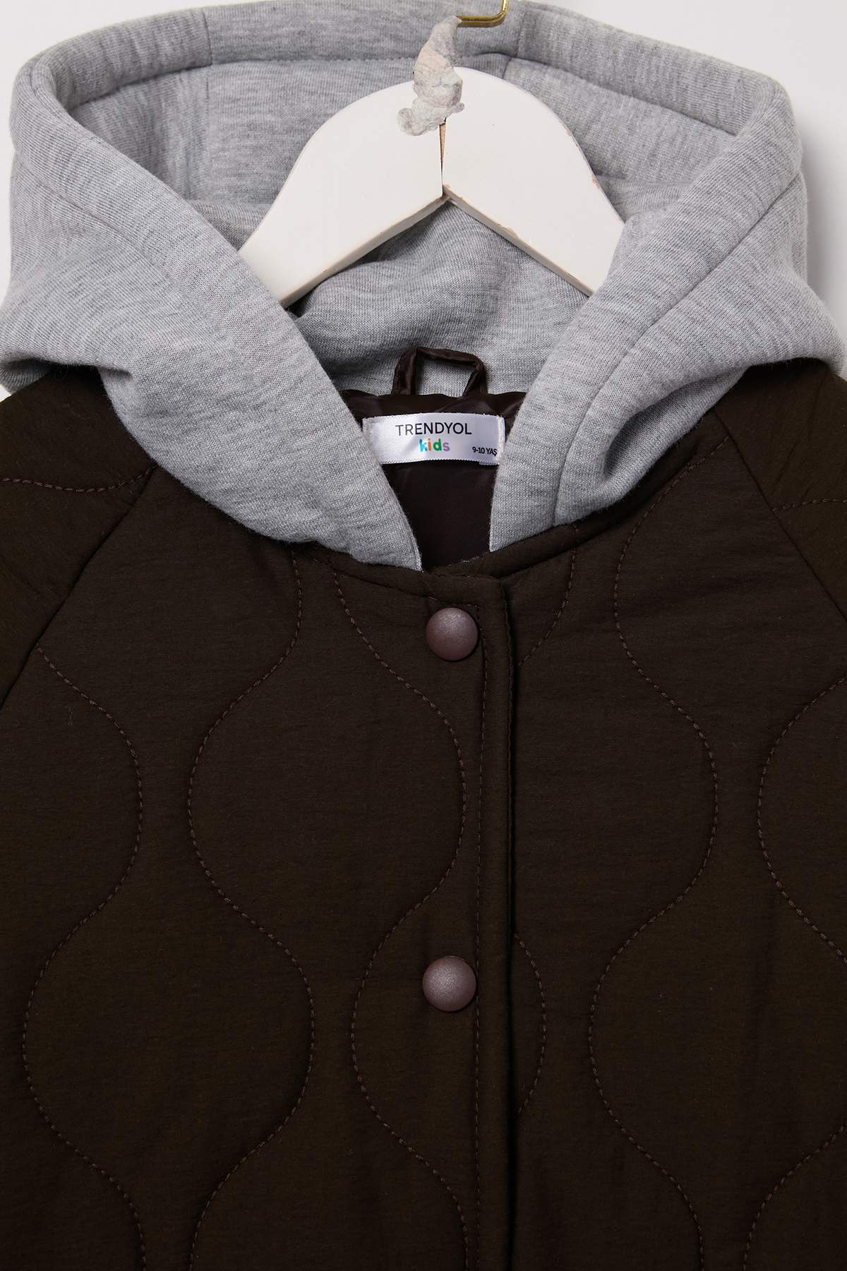 Girls' Brown Quilted Hooded Jacket
