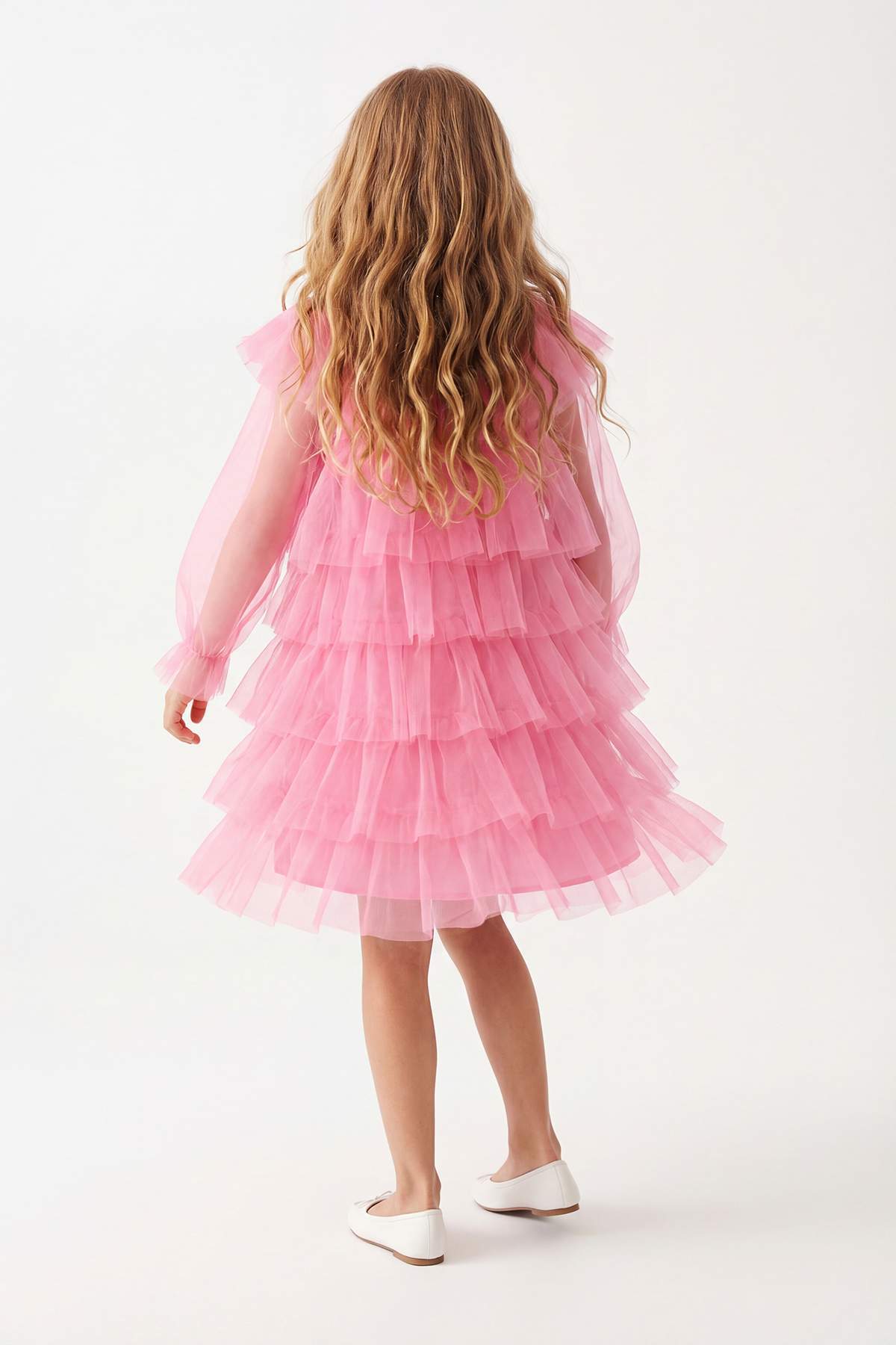 Girls' Pink Striped Midi Dress