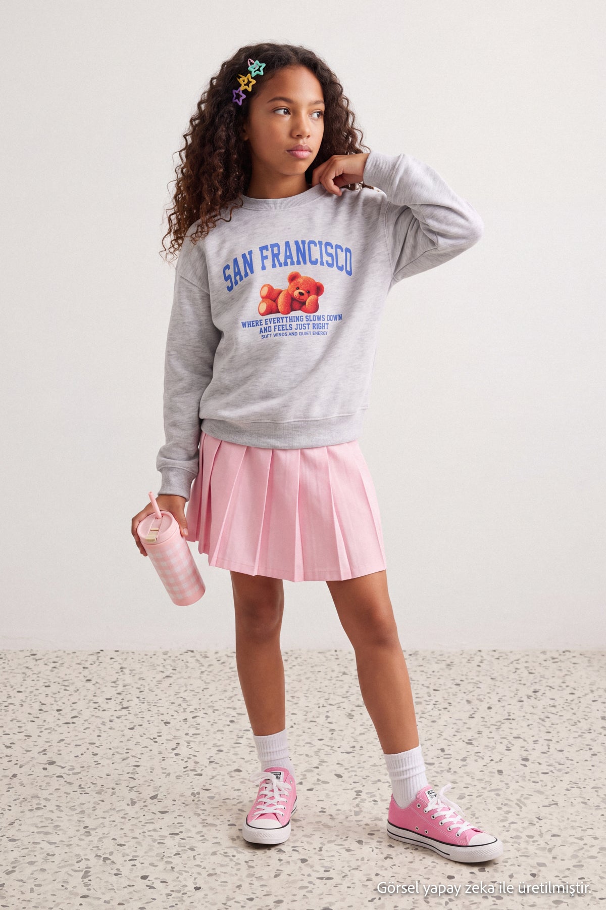 Girls' Navy Patch-Detail Crew-Neck Sweatshirt