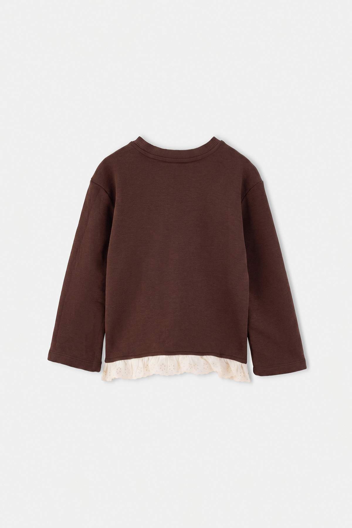 Girls' Brown Thick Cotton Crew-Neck Sweatshirt