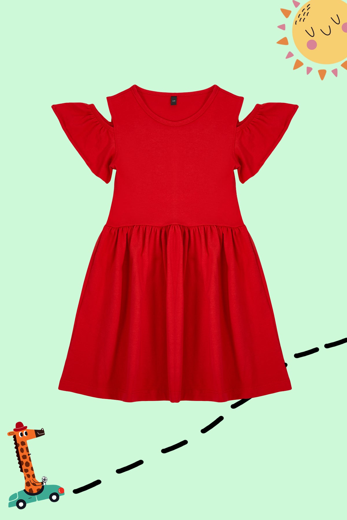 Girls' Red Cut-Out Shoulder Cotton Jersey Dress