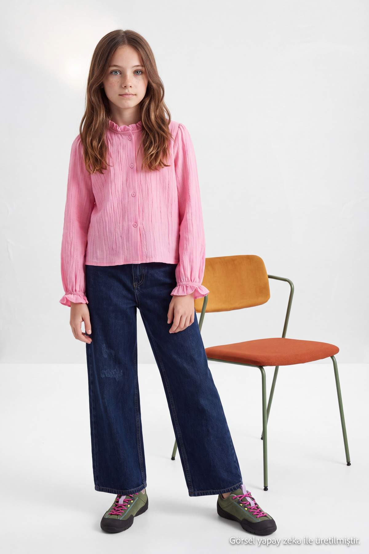 Girls' Pink Frilled Long-Sleeve Shirt