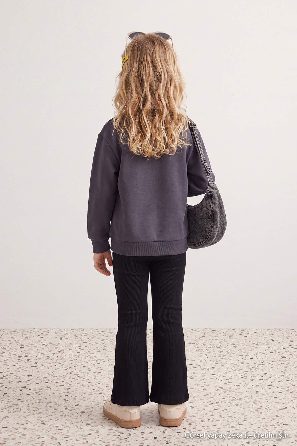 Girls' Charcoal Thick Cotton Sweatshirt & Leggings Set