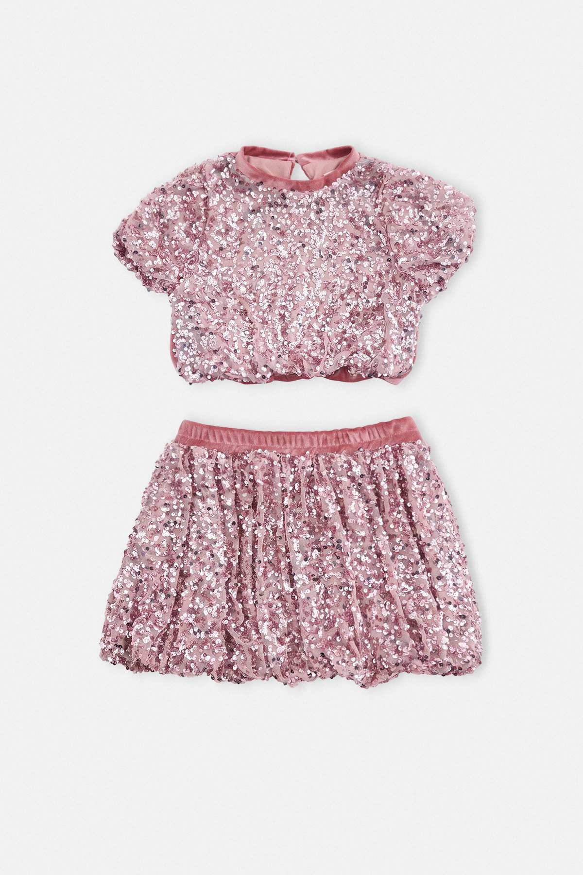 Girls' Dusty Rose Sequin Top & Skirt Set