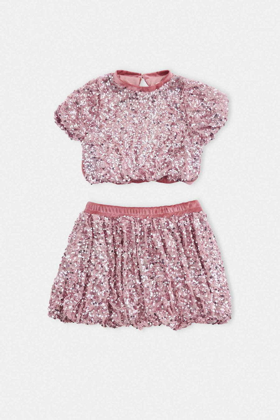 Girls' Dusty Rose Sequin Top & Skirt Set