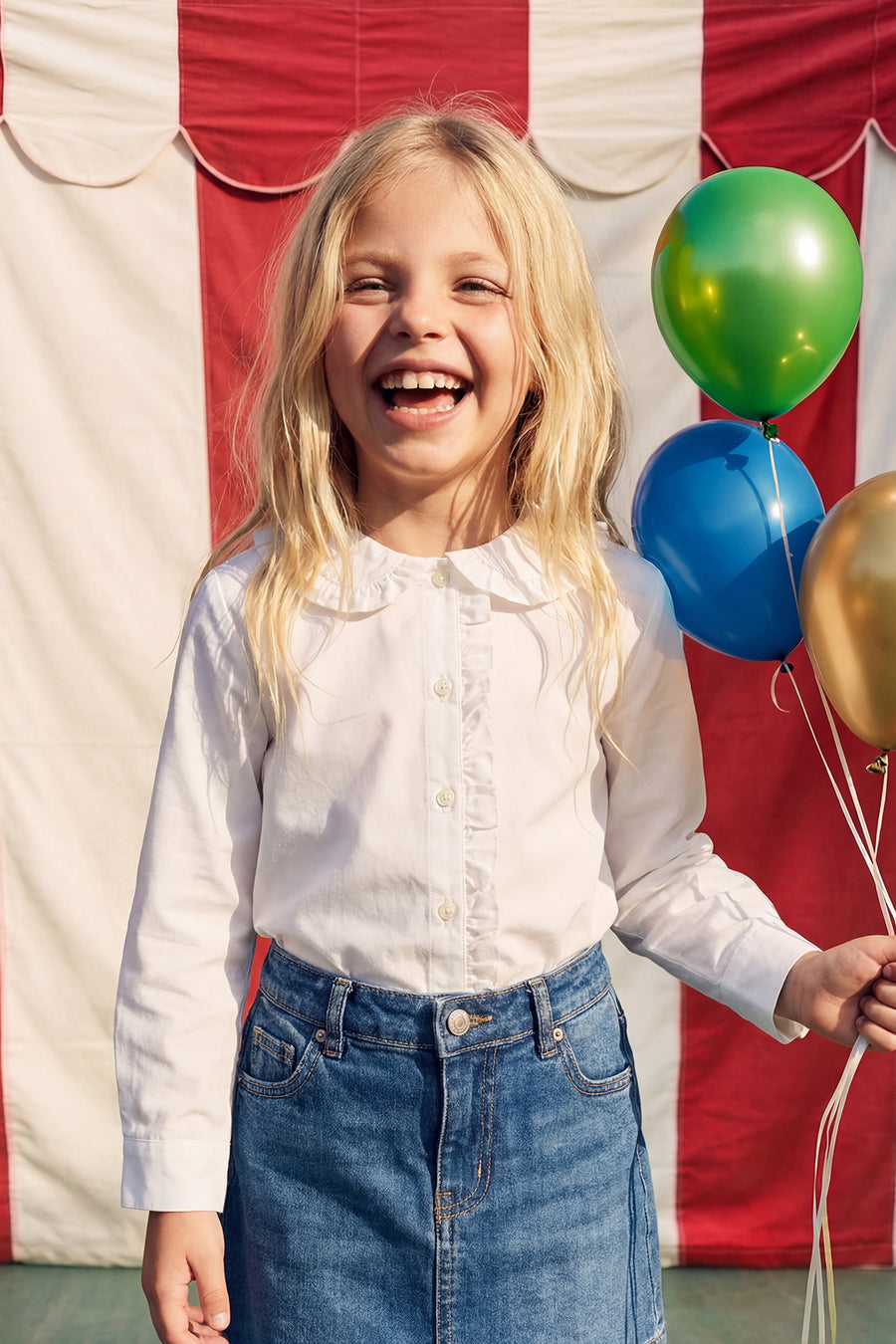 Girls' Ecru Cotton Peter Pan Collar Shirt