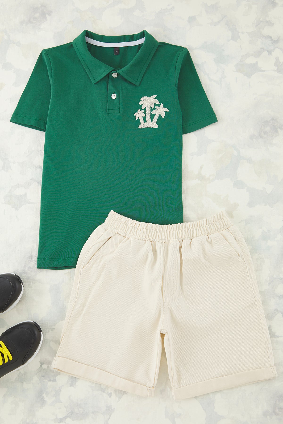 Boys' Green Embroidered Cotton Polo Short-Sleeve Set