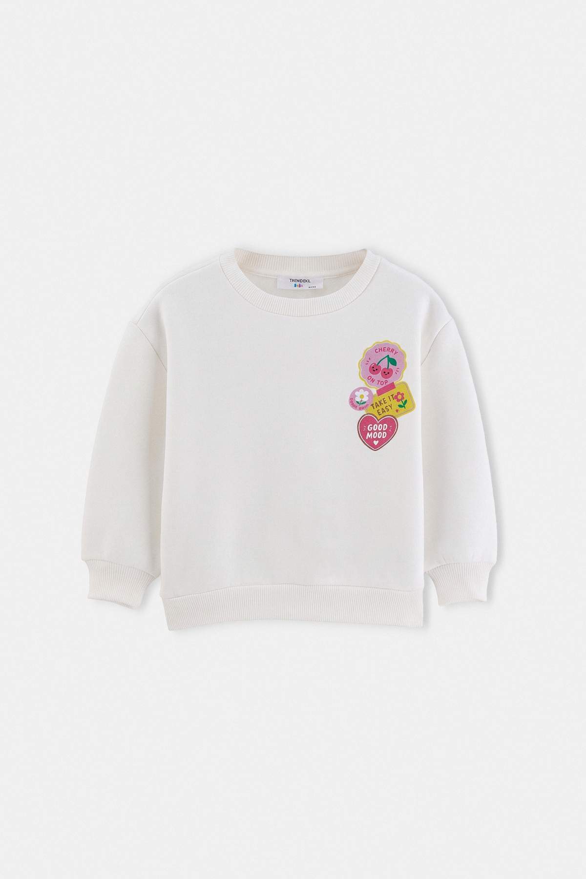 Girls' Ecru Patch-Print Fleece-Lined Sweatshirt