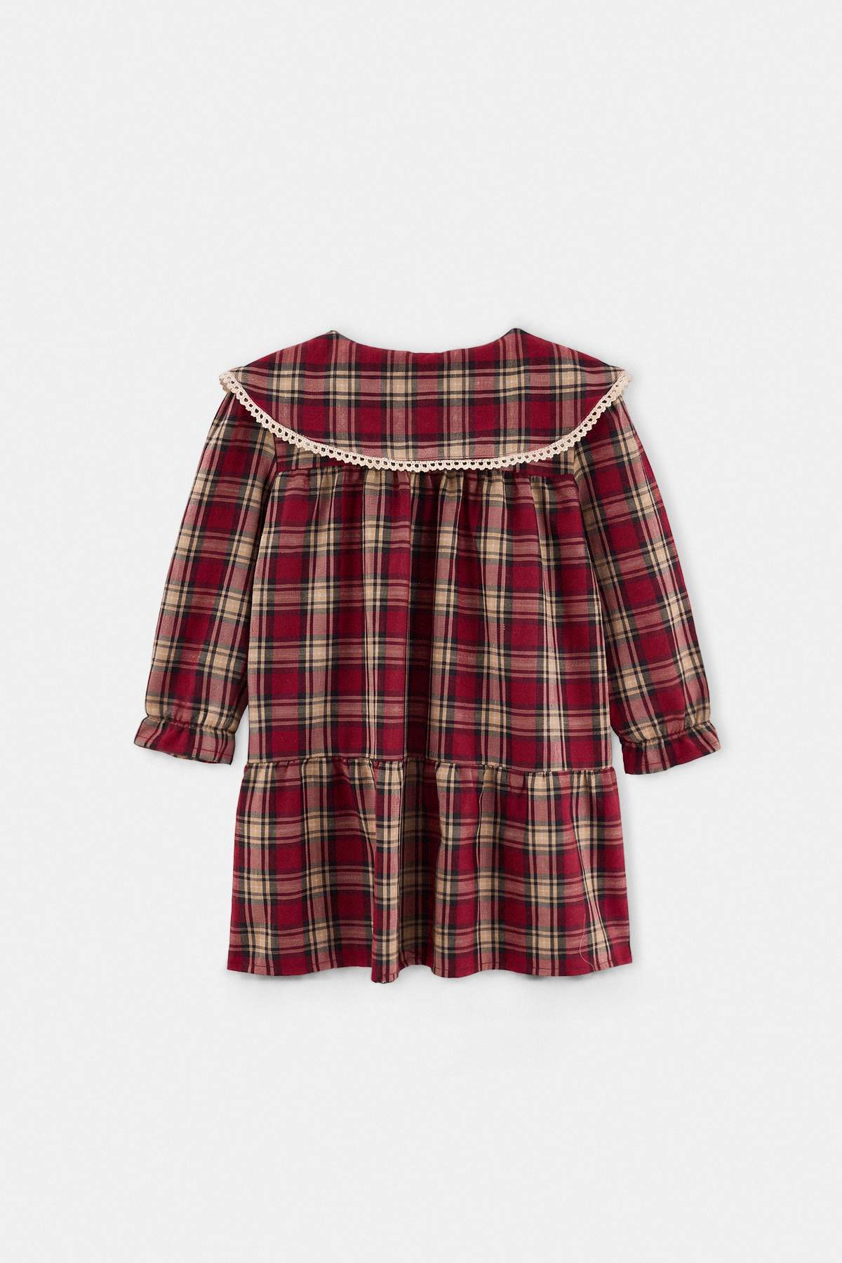 Girls' Burgundy Plaid Collared Dress