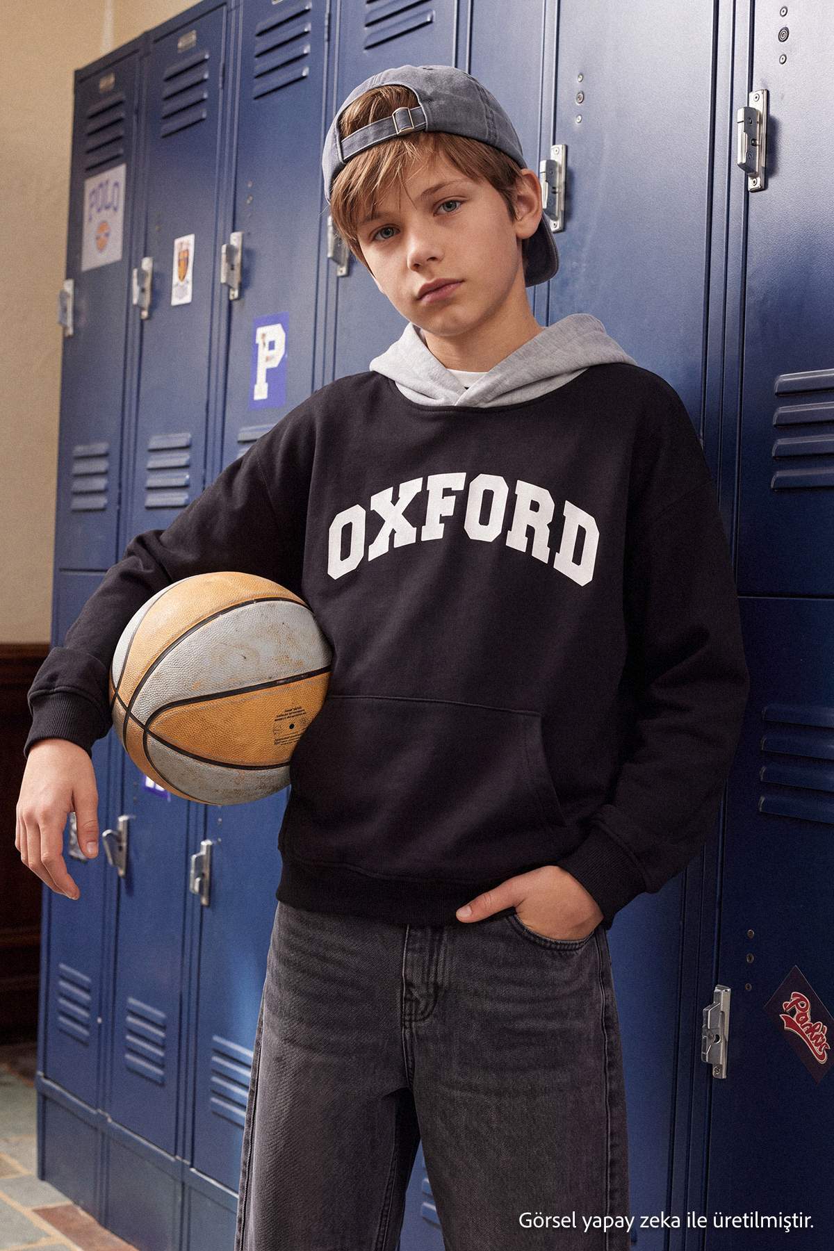 Boys' Black Printed Thick Hoodie