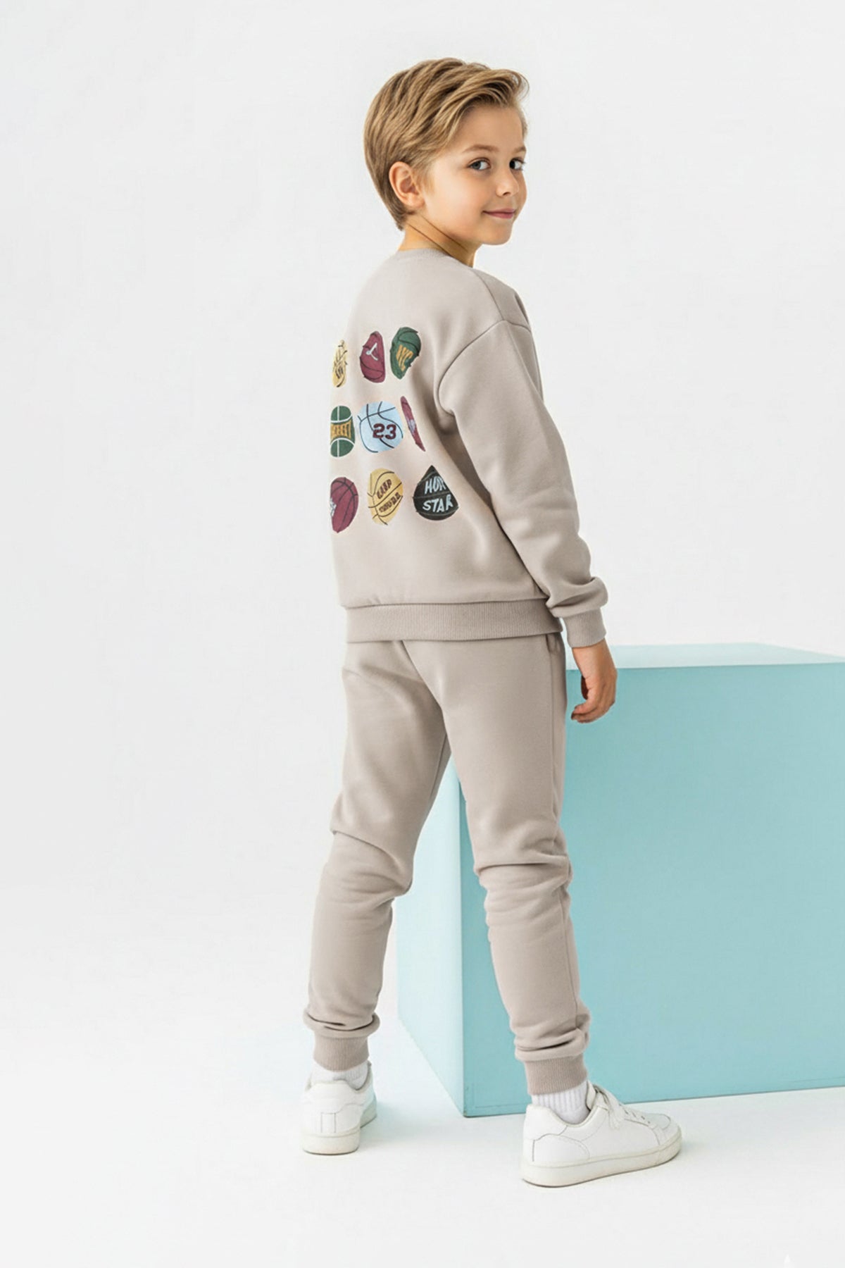 Boys' Beige Fleece-Lined Sweatshirt & Jogger Set