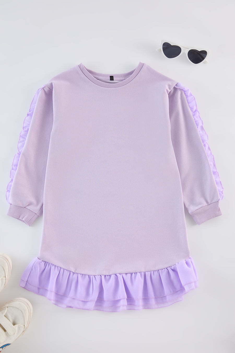 Girls' Lilac Cotton Plain Midi Dress