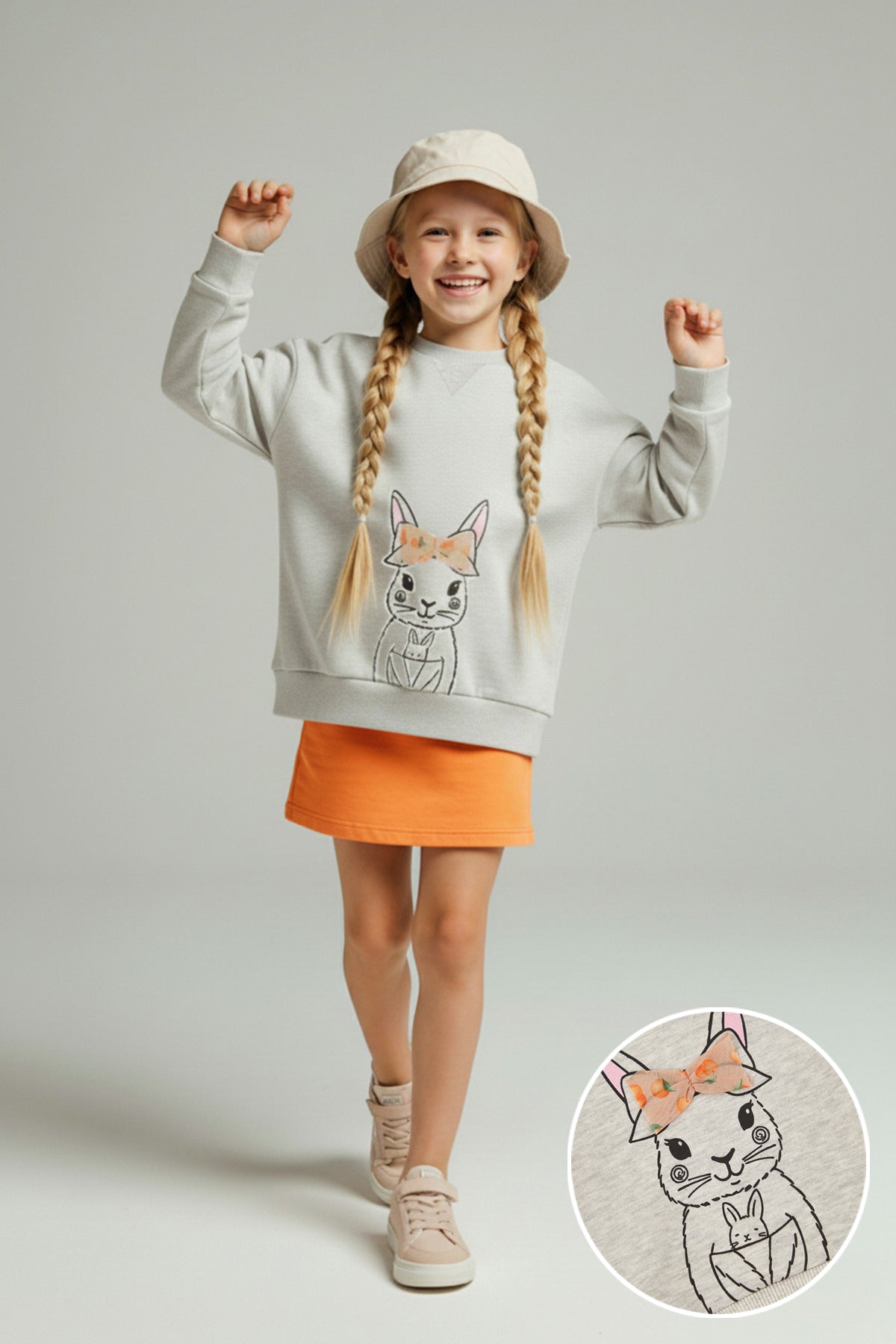 Girls' Snow-Marl Animal-Print Fleece-Lined Sweatshirt