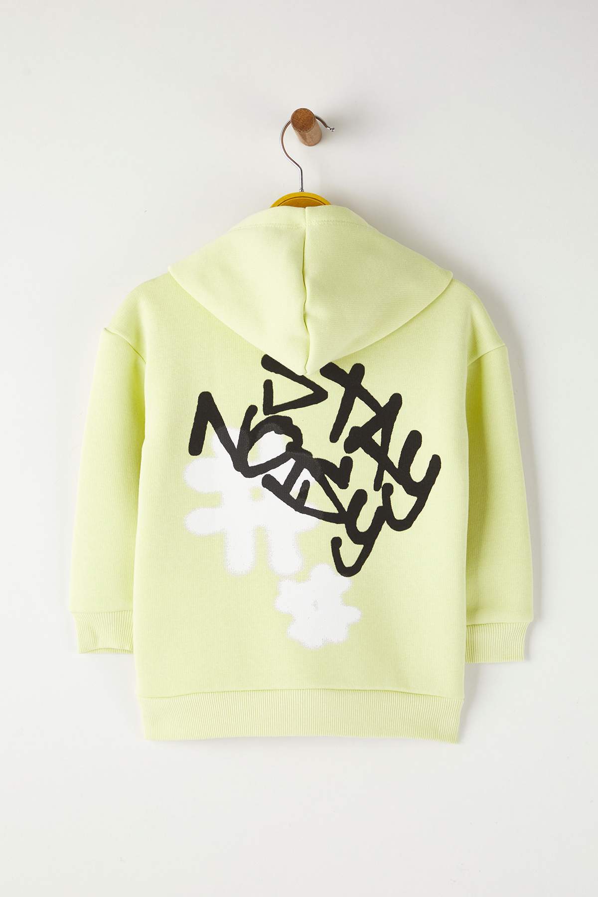 Kids' Yellow Printed Fleece-Lined Oversized Hoodie
