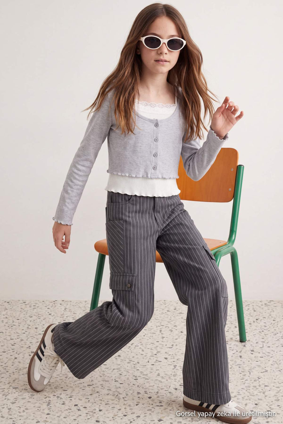 Girls' Grey Cardigan & Top 2-Piece Set