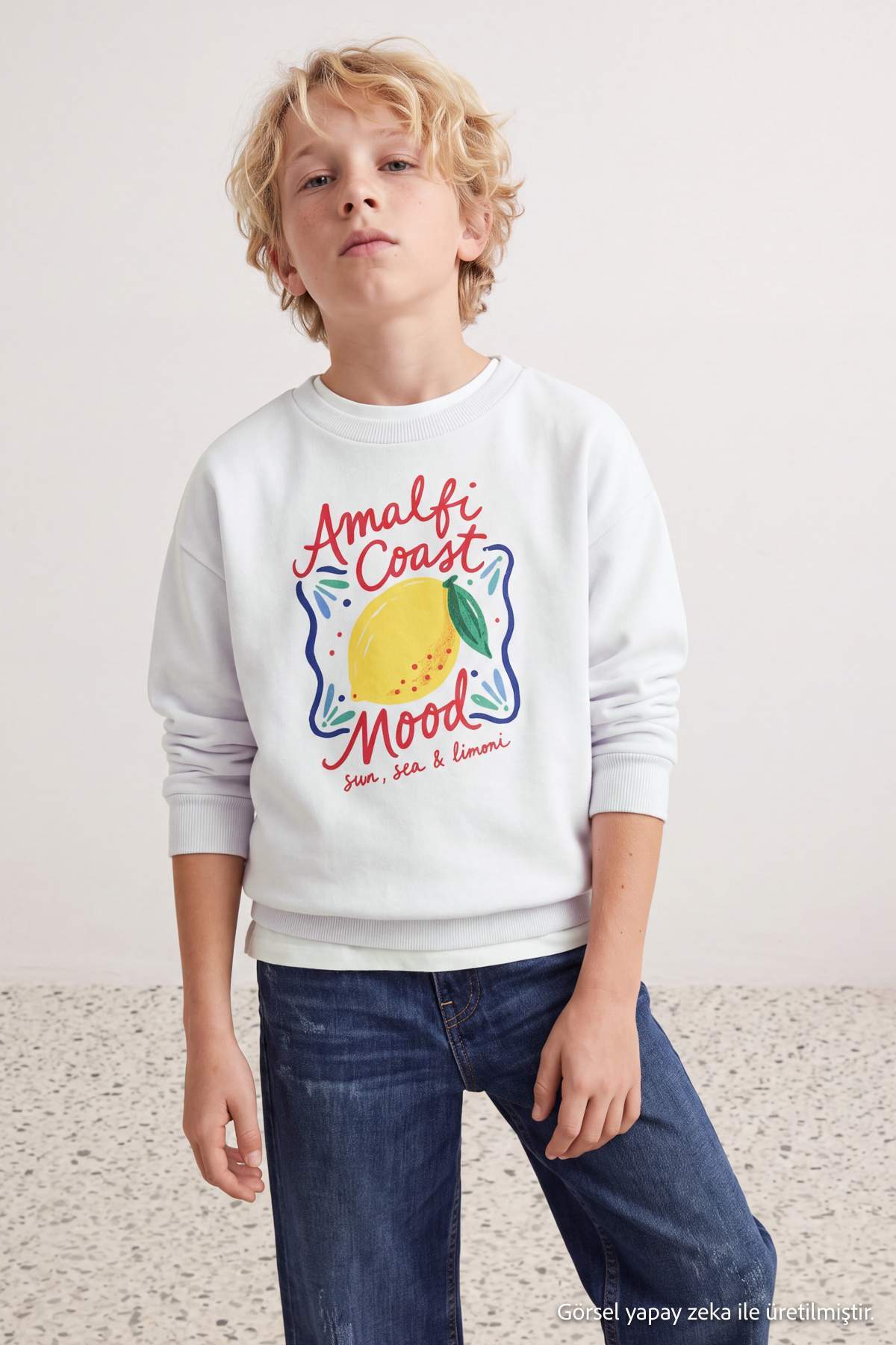 Girls' White Lemon-Print Sweatshirt