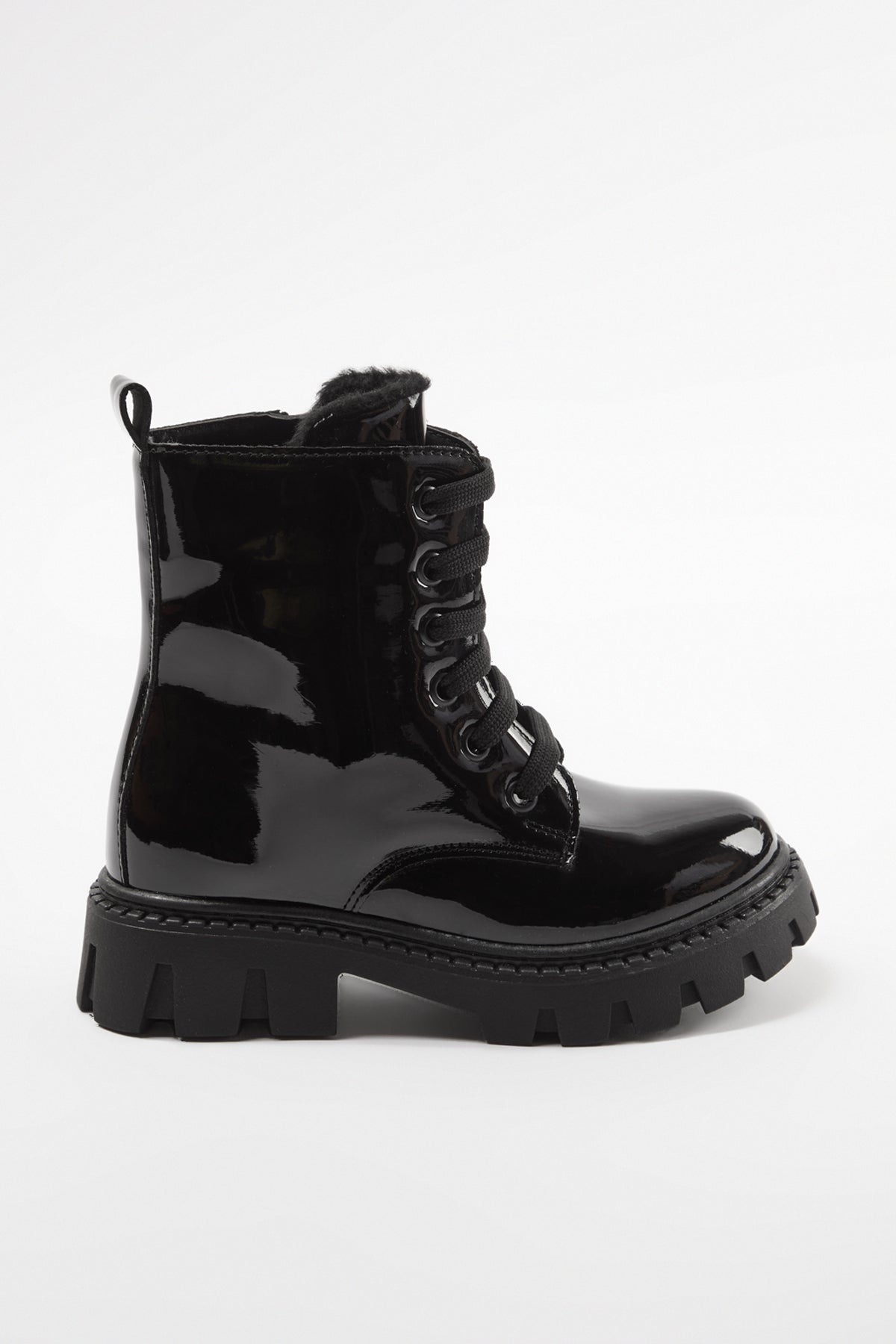 Girls' Classic Black Patent Lace-Up Boots