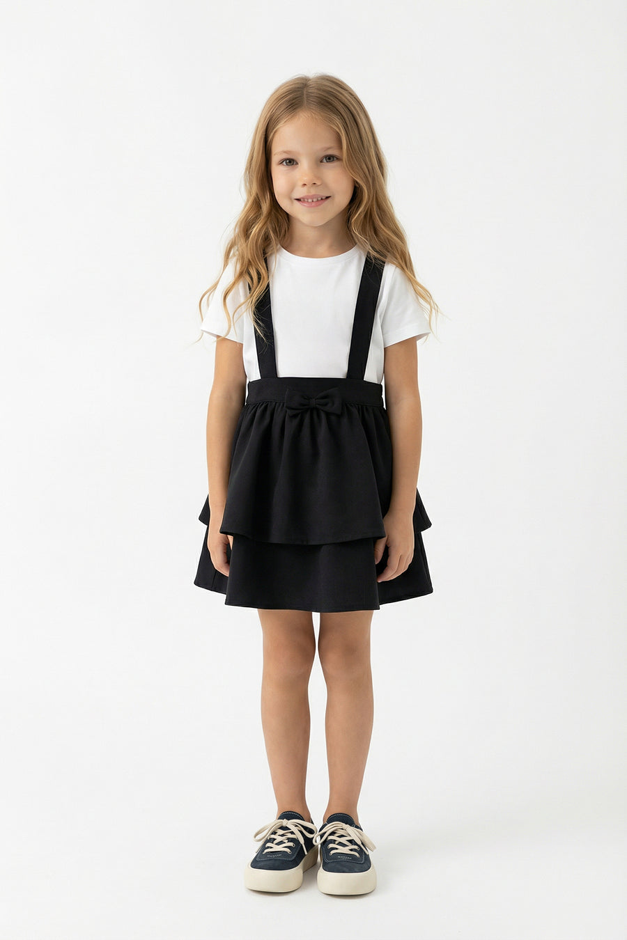 Girls' Black Plain Woven Mini Dress