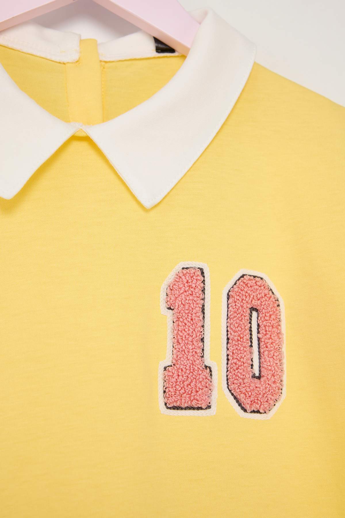 Girls' Yellow Embroidered Cotton Shirt-Collar Dress