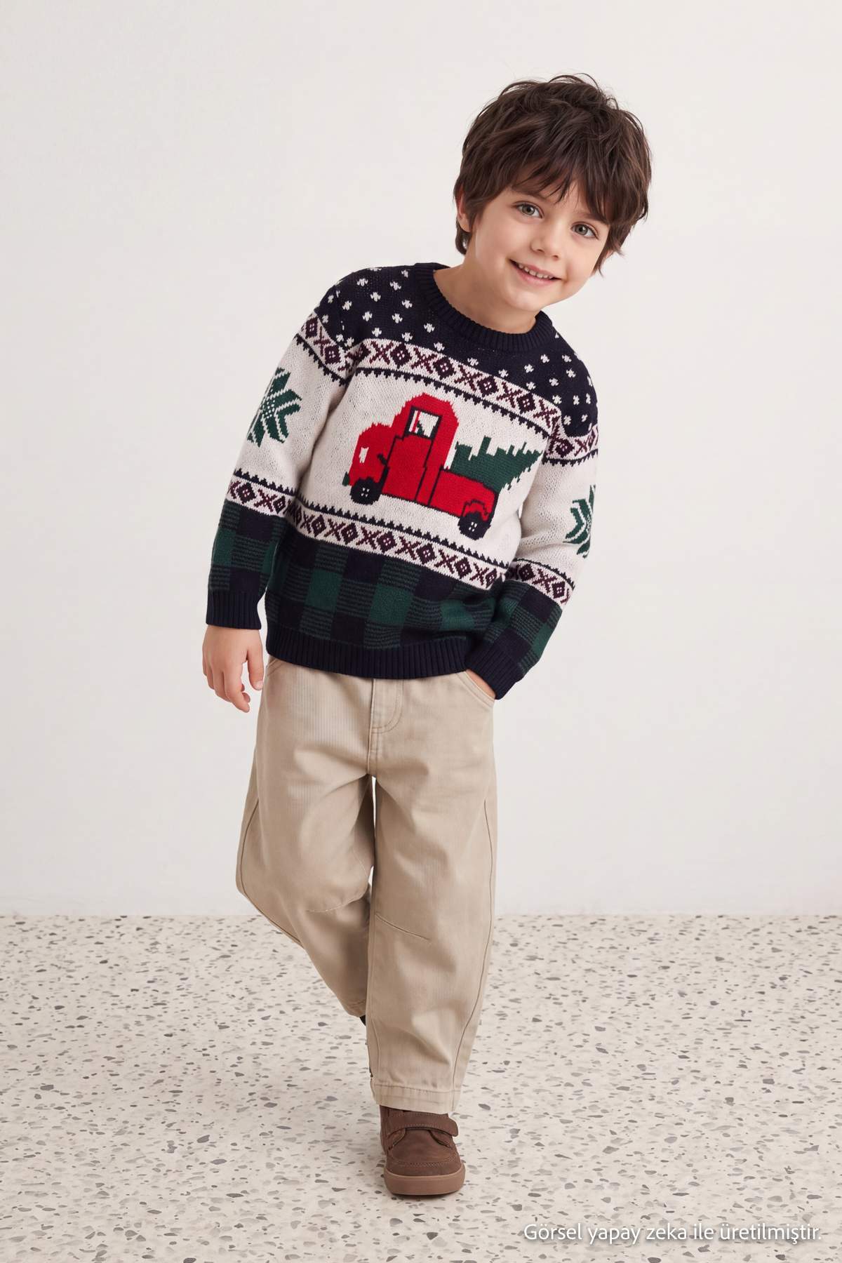 Boys' Navy Winter Truck Jumper