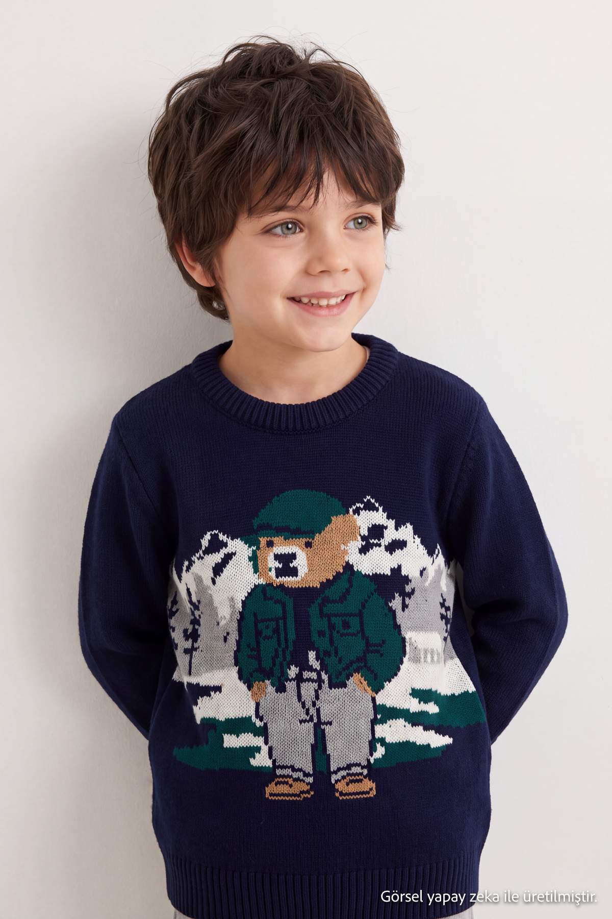 Boys' Navy Bear-Motif Knit Jumper