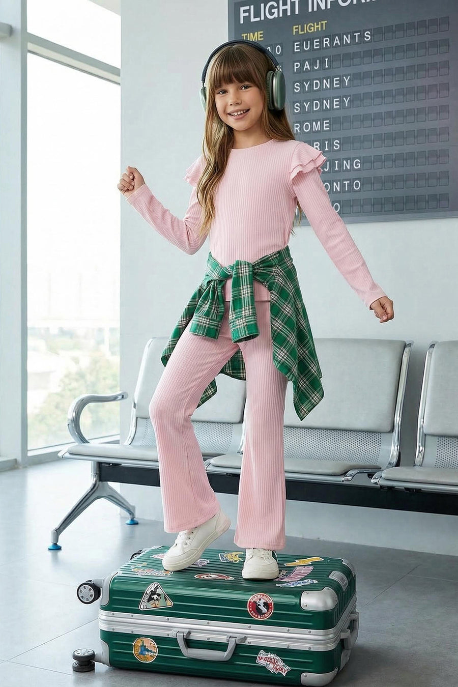 Girls' Fuchsia Ribbed Cotton Sweatshirt & Leggings Set