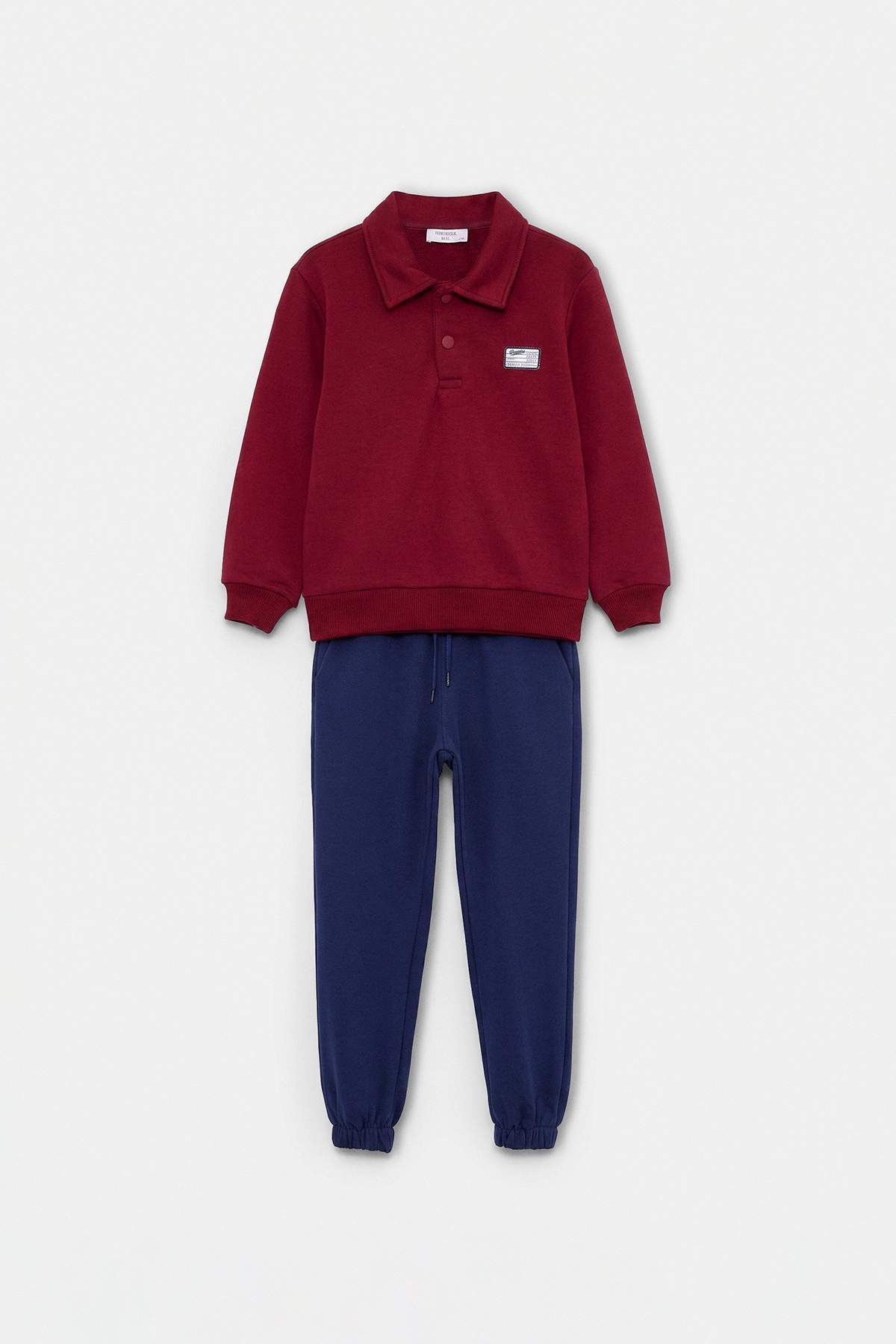 Boys' Burgundy Polo-Collar Sweatshirt & Jogger Set
