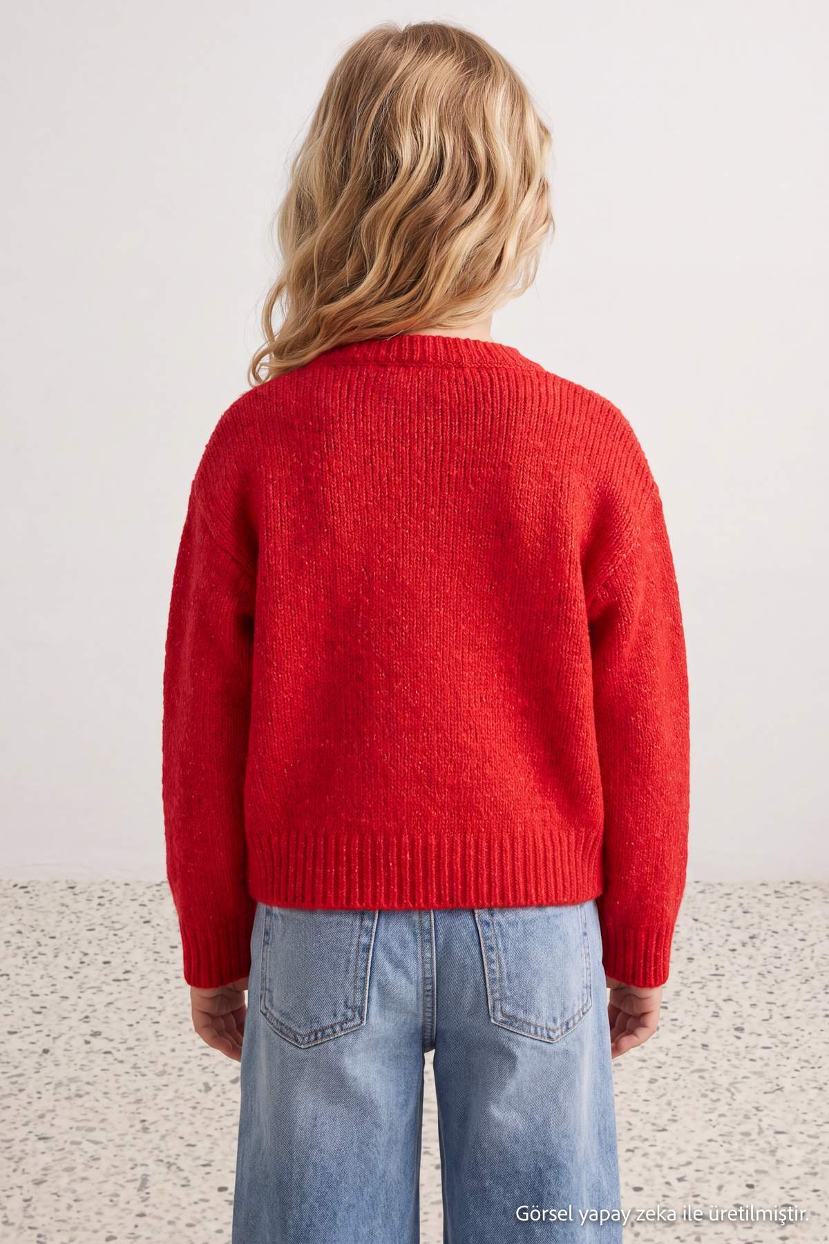 Girls' Red Bow-Front Festive Jumper