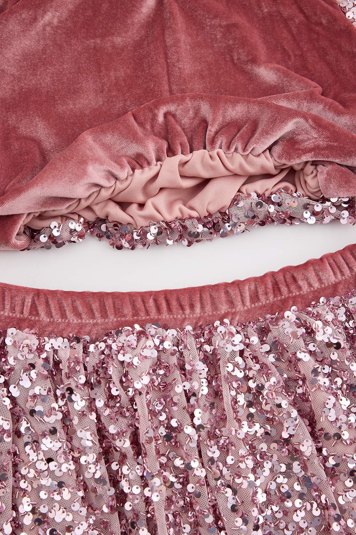 Girls' Dusty Rose Sequin Top & Skirt Set