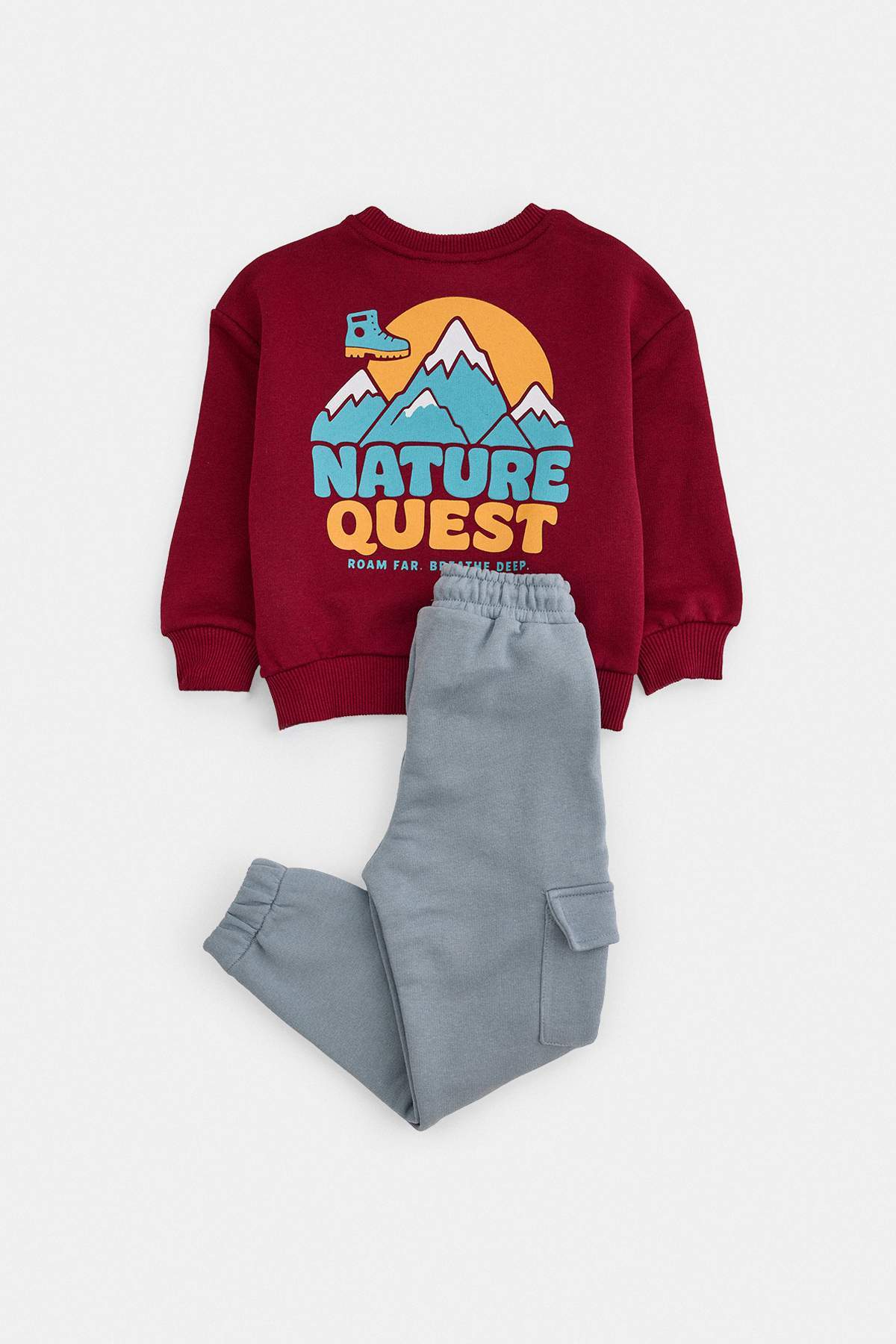 Boys' Burgundy Sweatshirt & Grey Cargo Jogger Set