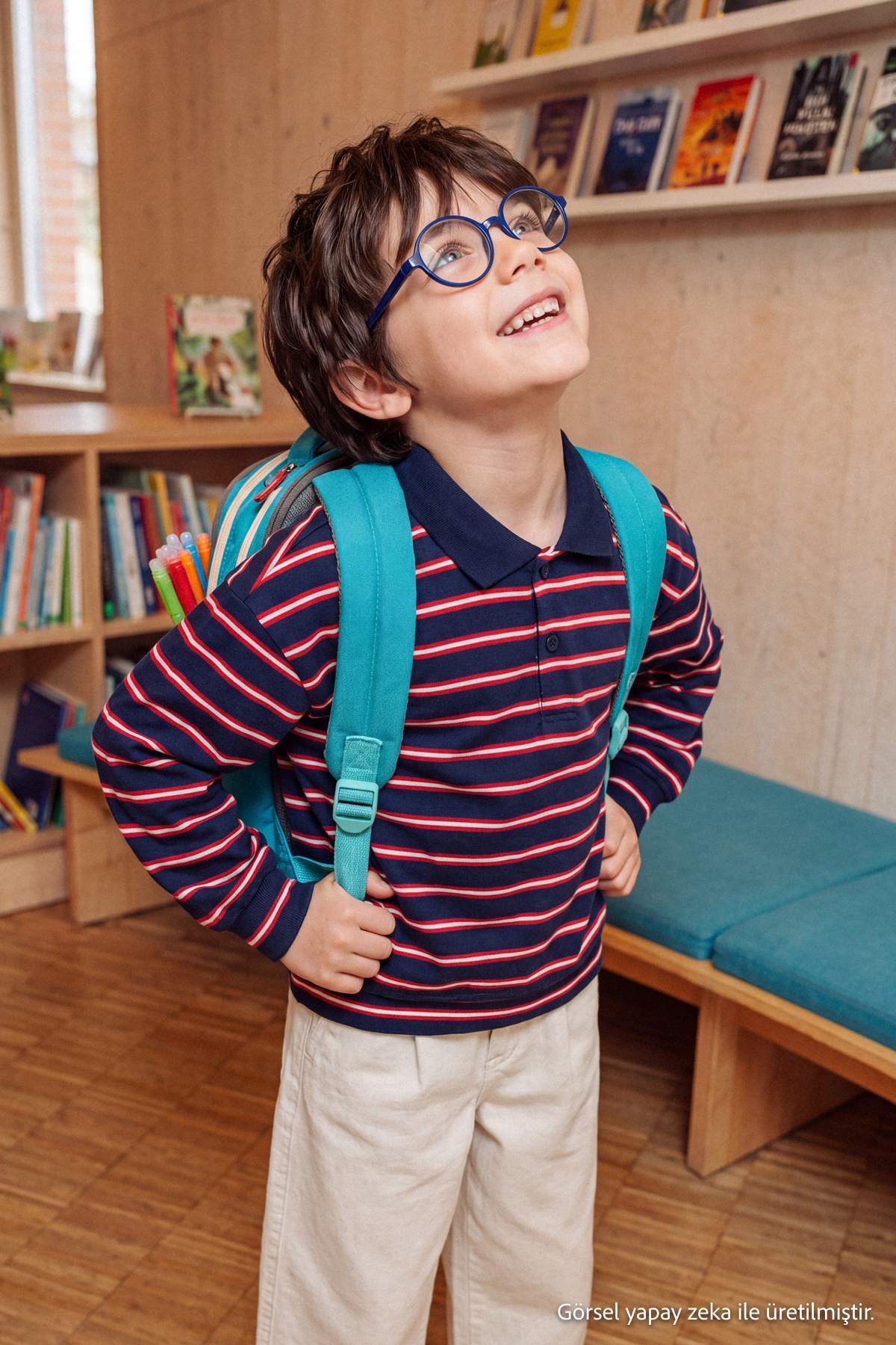 Boys' Navy Striped Polo Shirt
