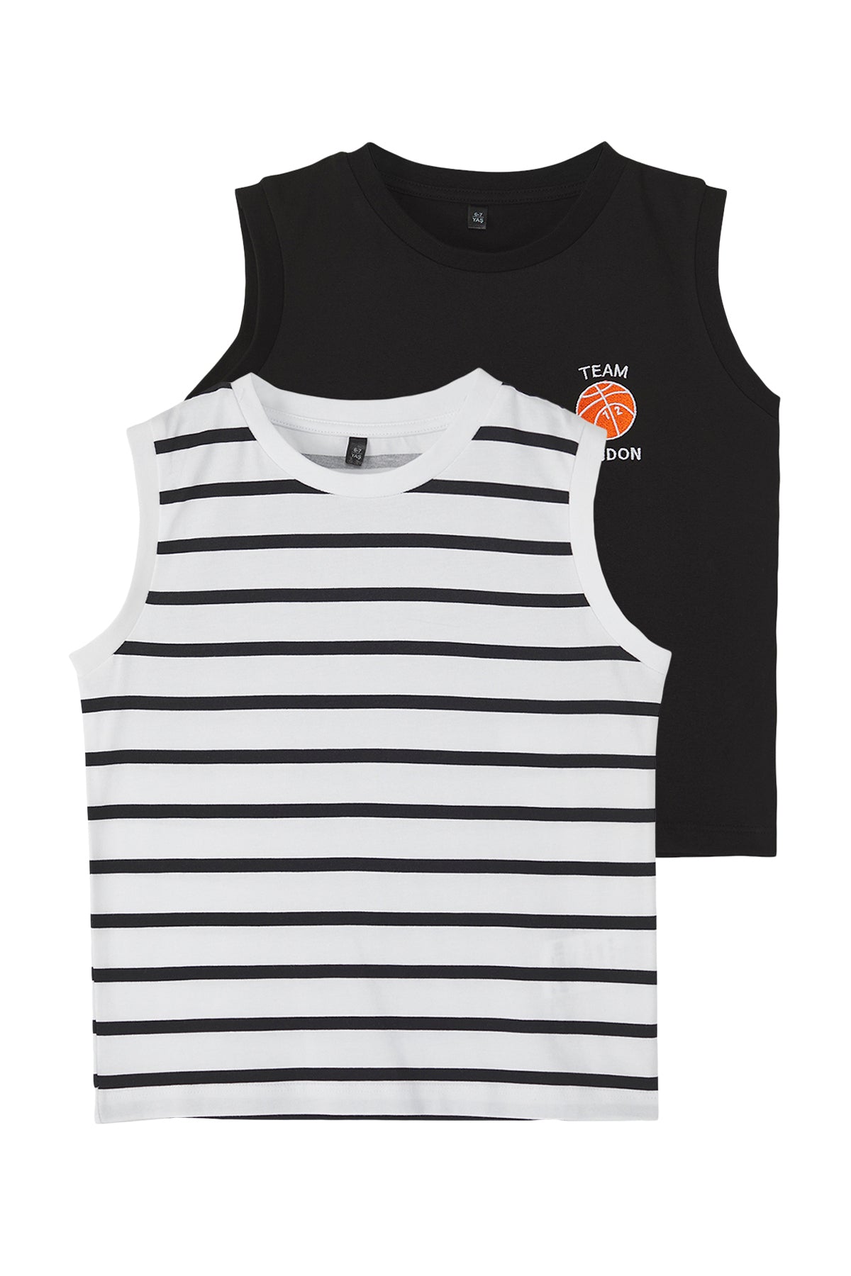 Boys' Black & Ecru Striped Cotton Vest 2-Pack