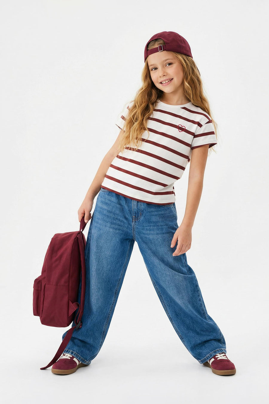 Girls' Orange Striped Cotton T-Shirt