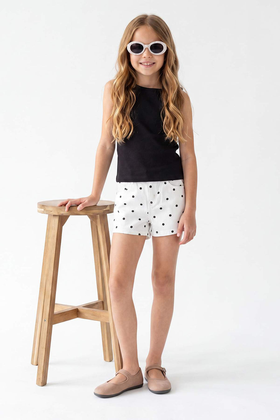 Girls' White Polka-Dot Denim Shorts
