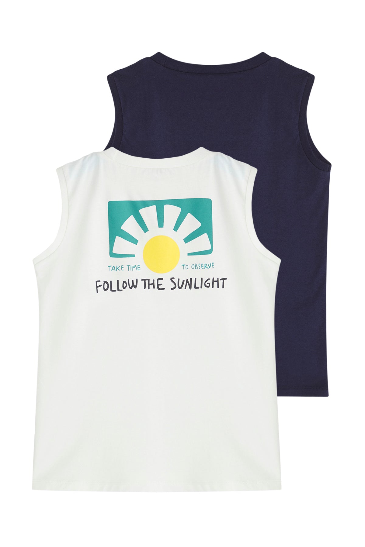 Boys' Navy & Ecru Slogan Cotton Vest 2-Pack
