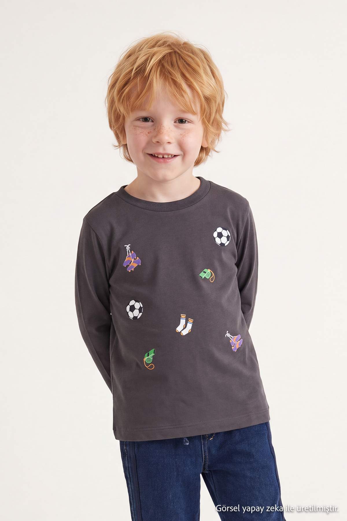 Boys' Anthracite Printed Long-Sleeve T-Shirt