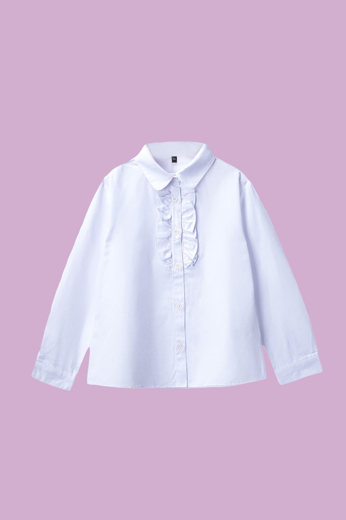Girls' White Cotton Ruffle-Detail Shirt