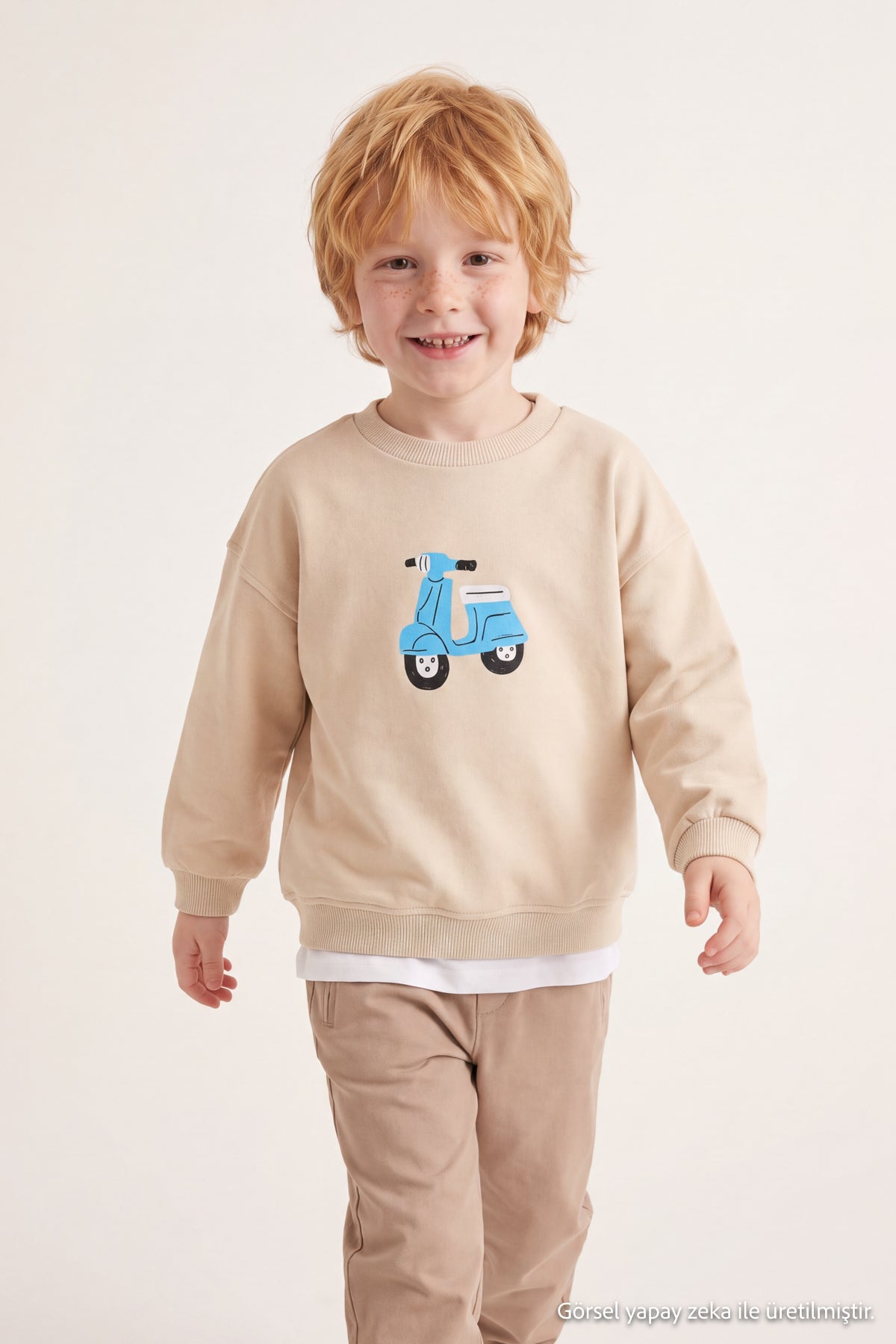 Boys' Beige Cotton Sweatshirt