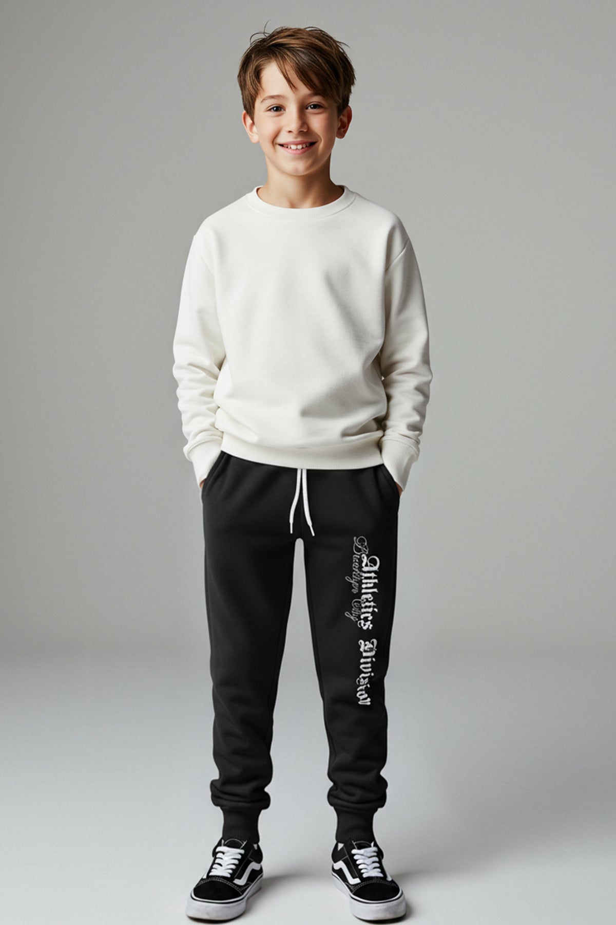 Boys' Black Printed Fleece-Lined Joggers