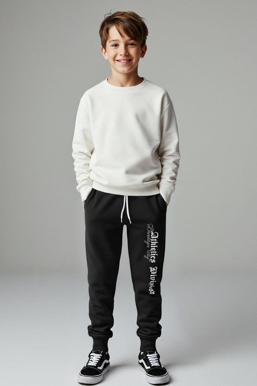 Boys' Black Printed Fleece-Lined Joggers