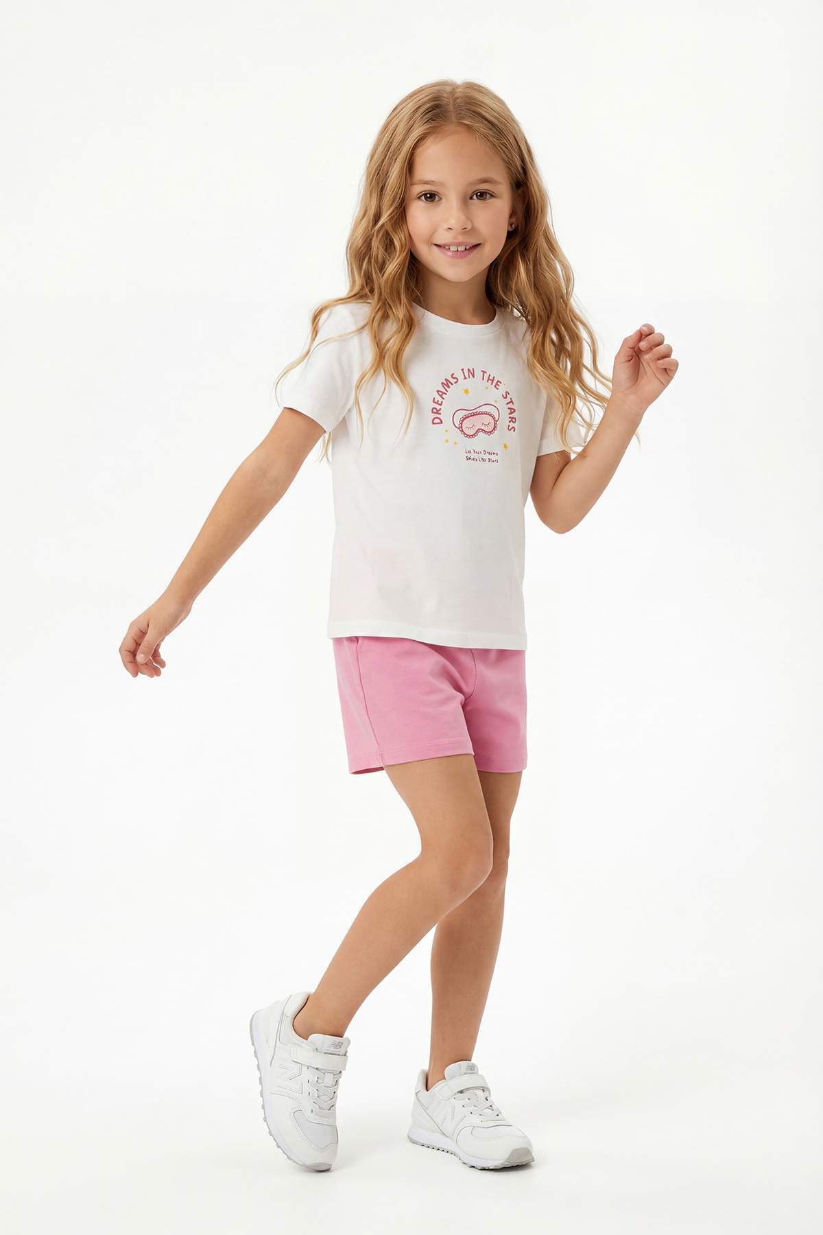 Girls' White T-Shirt & Pink Shorts Pyjama Set