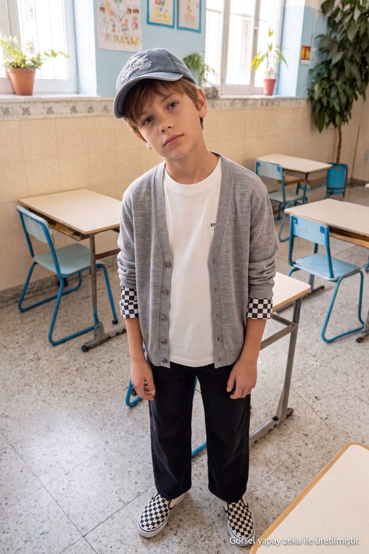 Boys' Grey V-Neck School Knit Cardigan