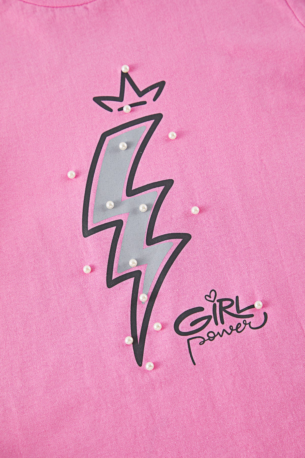 Girls' Pink Lightning-Print Cotton T-Shirt