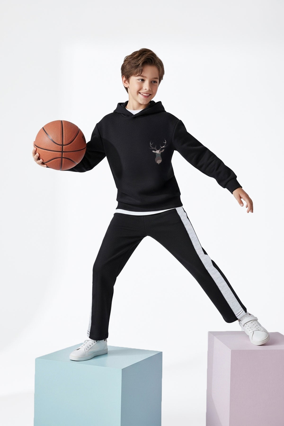 Boys' Black Animal-Print Oversized Hoodie & Jogger Set