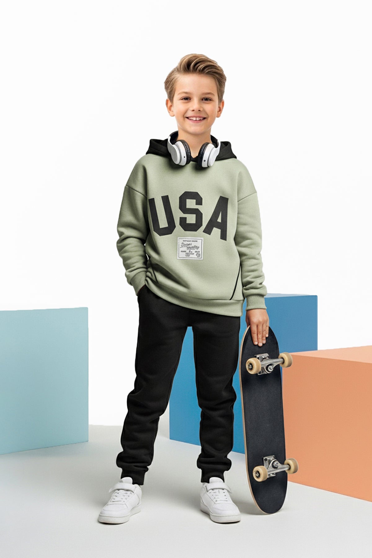 Boys' Indigo Hooded Fleece-Lined Oversized Two-Piece Set